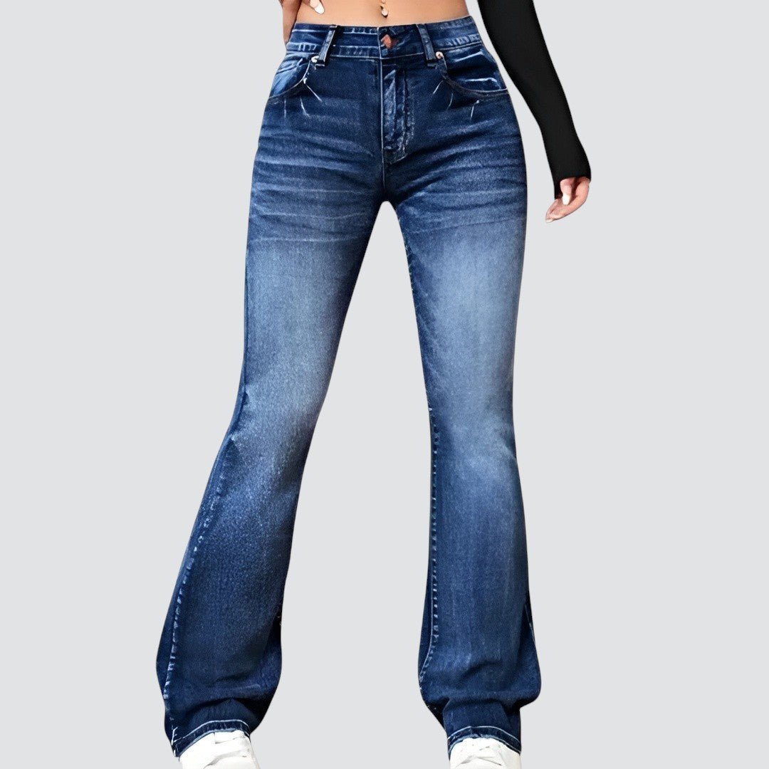 Women's High Waist Flared Jeans Slim Fit Stretch Denim Casual