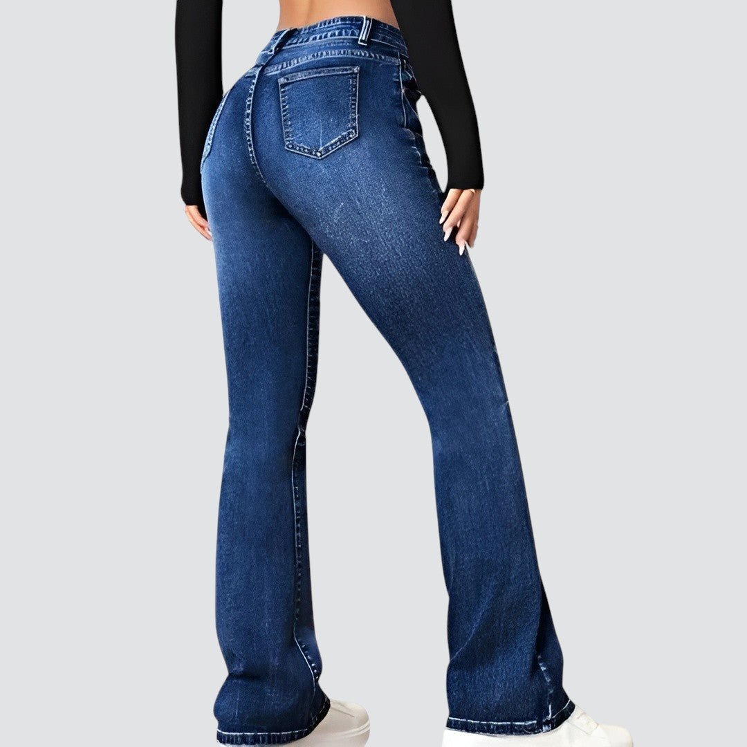Women's High Waist Flared Jeans Slim Fit Stretch Denim Casual