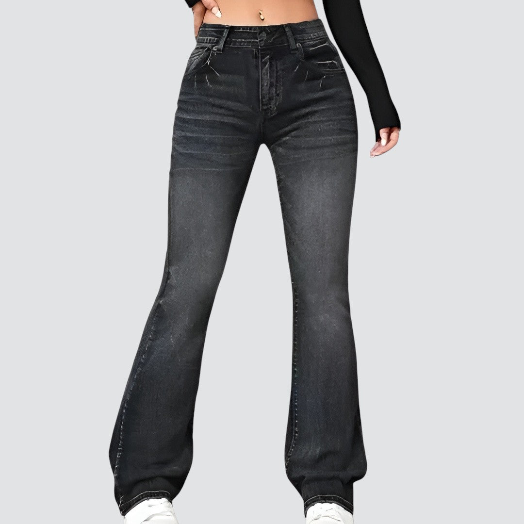 Women's High Waist Flared Jeans Slim Fit Stretch Denim Casual