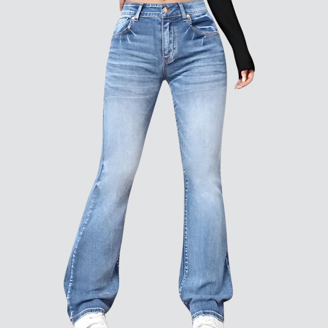 Women's High Waist Flared Jeans Slim Fit Stretch Denim Casual