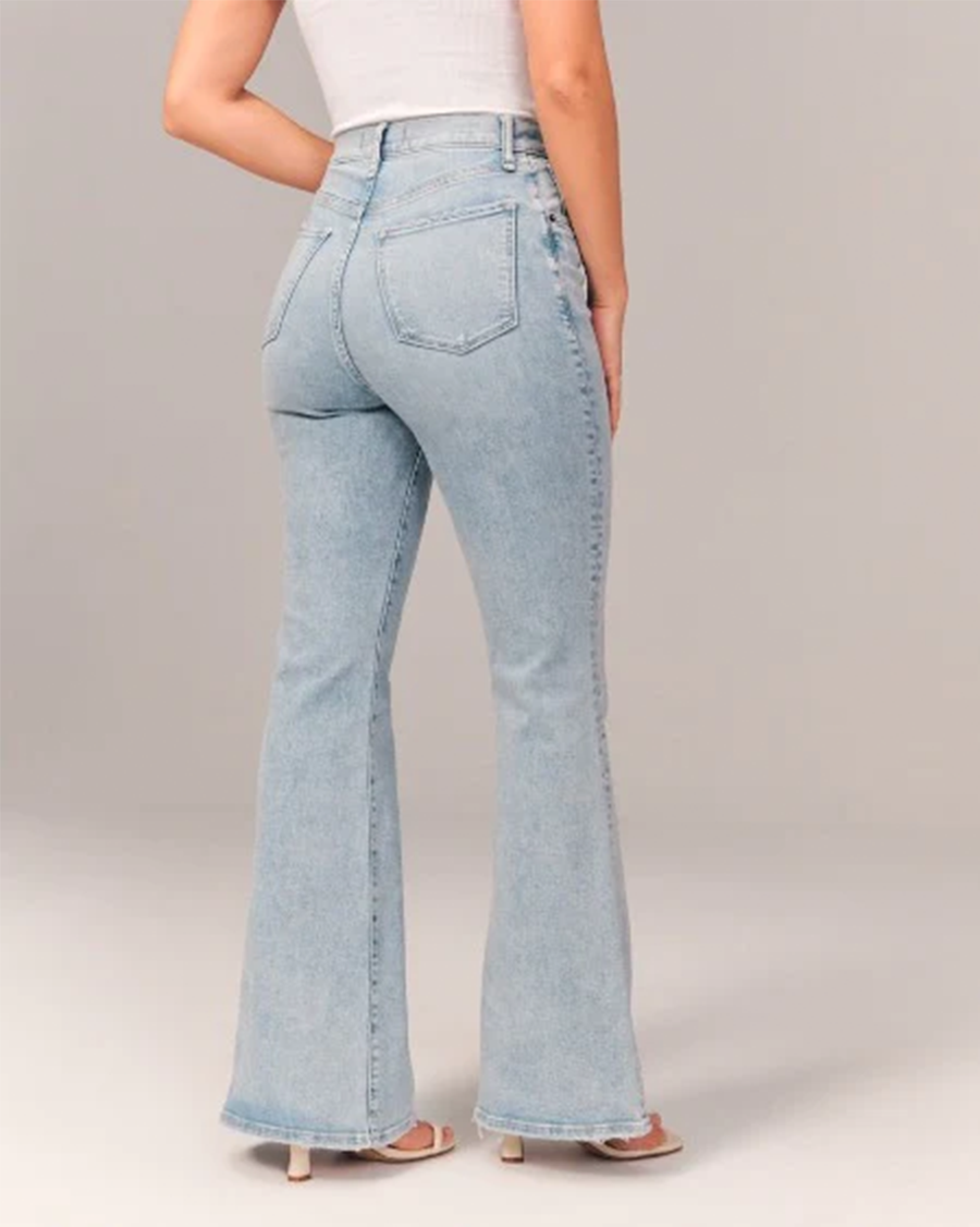 Women's High Waisted Flared Jeans Fitted Hip Full Length Flare Casual