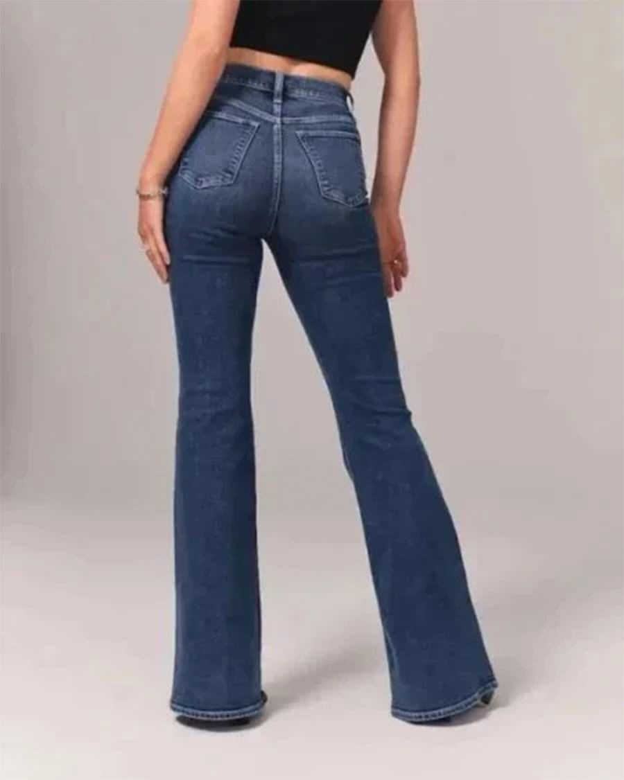 Women's High Waisted Flared Jeans Fitted Hip Full Length Flare Casual