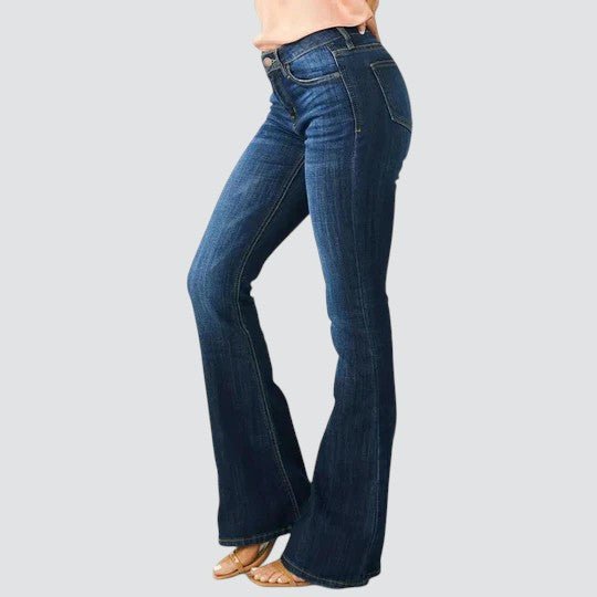 Women's Mid Rise Flare Jeans Slim Fit Dark Wash Stretch Denim Casual