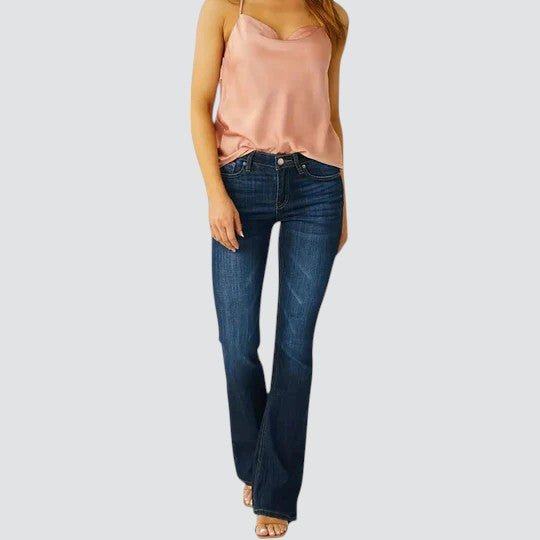 Women's Mid Rise Flare Jeans Slim Fit Dark Wash Stretch Denim Casual