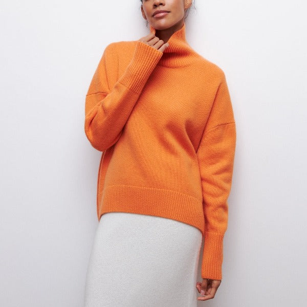 Women's Turtleneck Sweater Ribbed Trim Long Sleeve Oversized Winter Knit