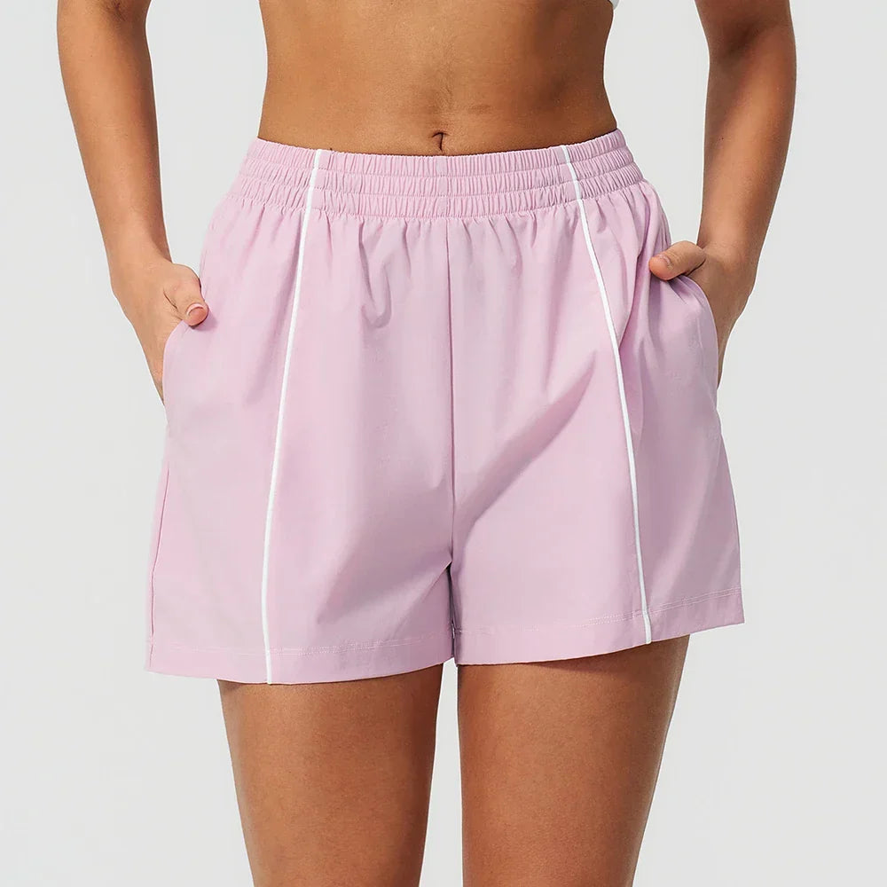 Women's High Waist Running Shorts Elastic Waist Side Stripe Casual Summer