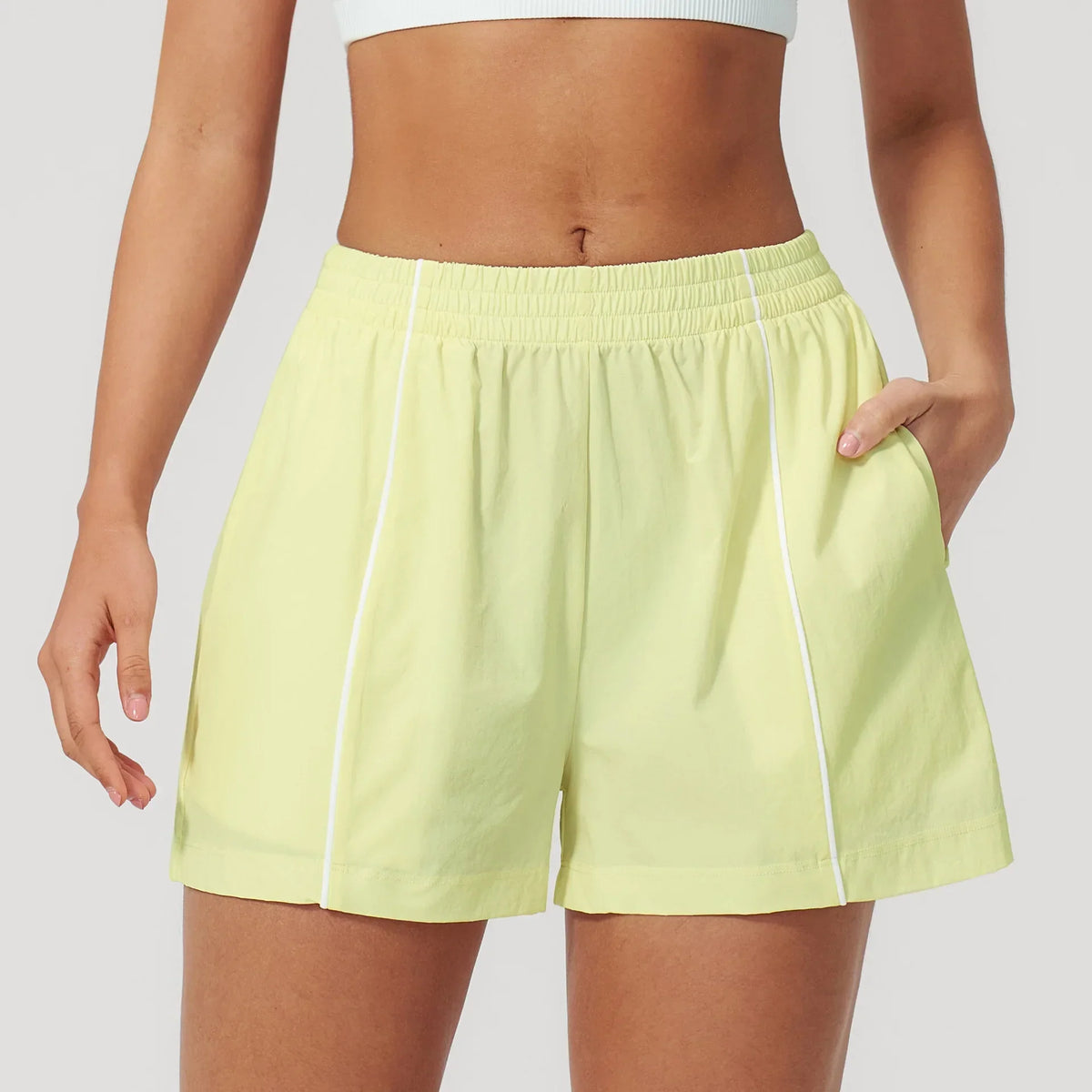Women's High Waist Running Shorts Elastic Waist Side Stripe Casual Summer