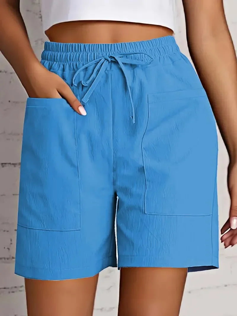 Women's High Waist Shorts Drawstring Elastic Waist Dual Pocket Casual Summer