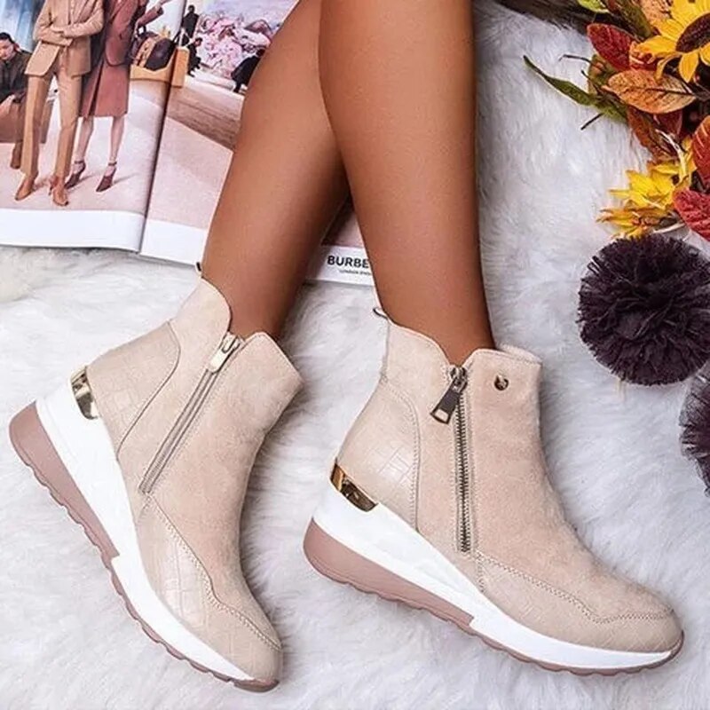 Women's Wedge Ankle Boots Side Zip Hidden Heel Platform Sneakers Casual