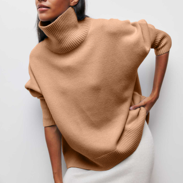 Women's Turtleneck Sweater Ribbed Trim Long Sleeve Oversized Winter Knit