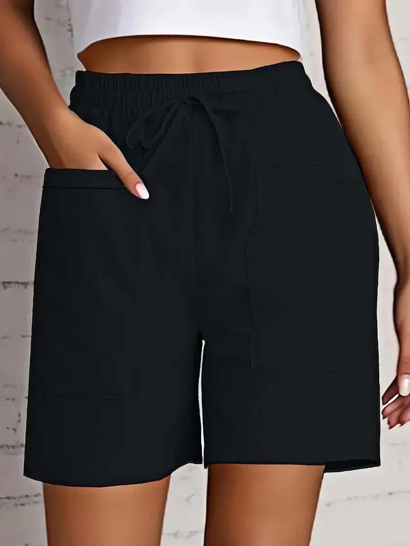 Women's High Waist Shorts Drawstring Elastic Waist Dual Pocket Casual Summer