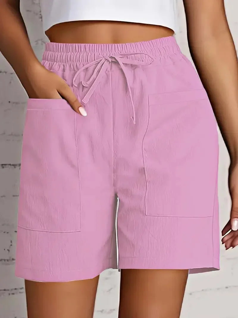 Women's High Waist Shorts Drawstring Elastic Waist Dual Pocket Casual Summer