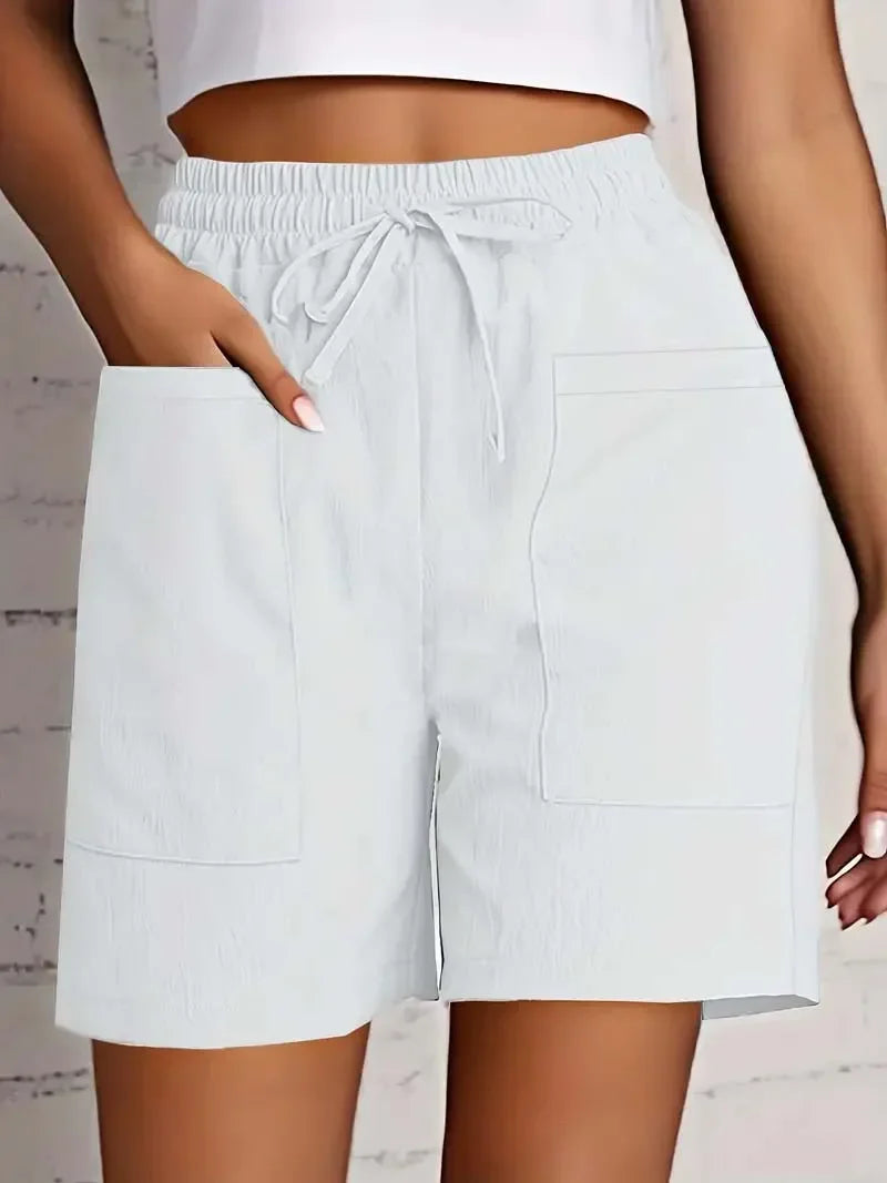 Women's High Waist Shorts Drawstring Elastic Waist Dual Pocket Casual Summer