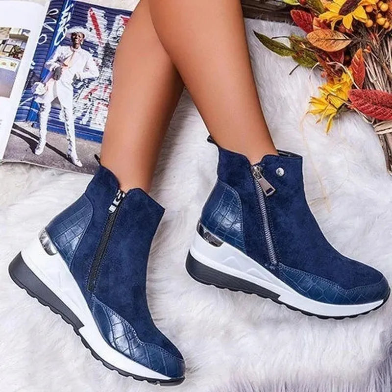Women's Wedge Ankle Boots Side Zip Hidden Heel Platform Sneakers Casual