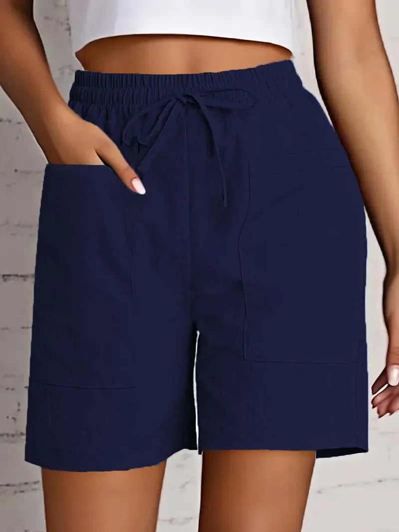 Women's High Waist Shorts Drawstring Elastic Waist Dual Pocket Casual Summer
