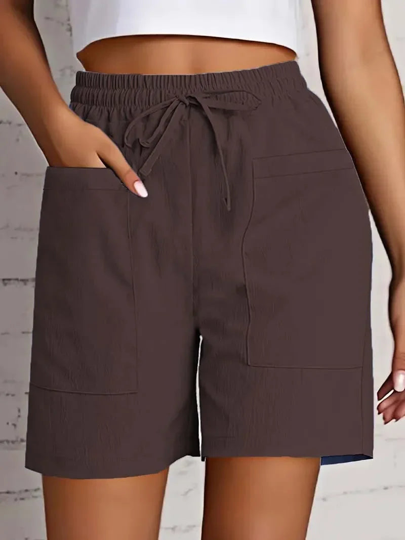 Women's High Waist Shorts Drawstring Elastic Waist Dual Pocket Casual Summer