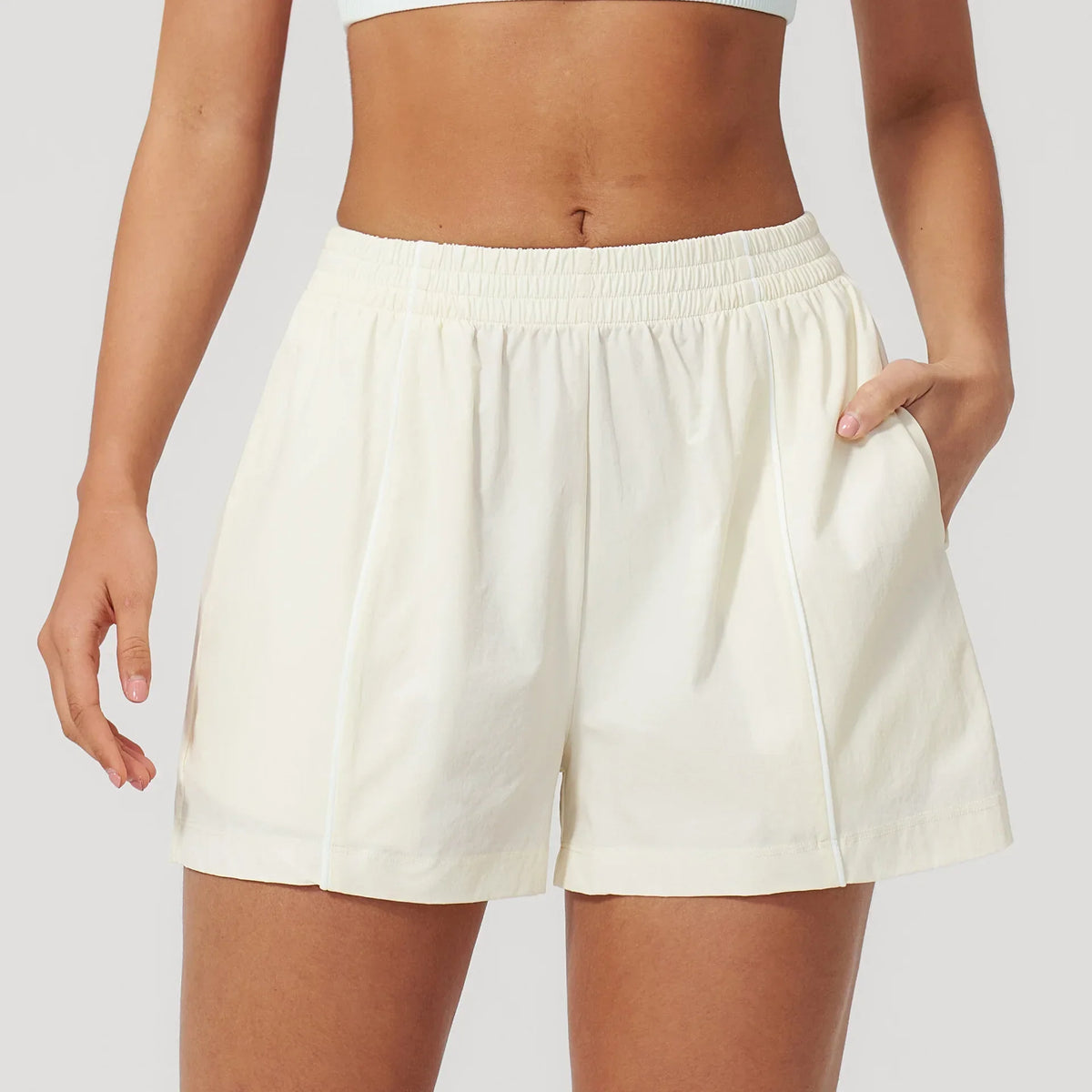 Women's High Waist Running Shorts Elastic Waist Side Stripe Casual Summer