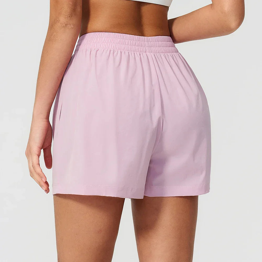 Women's High Waist Running Shorts Elastic Waist Side Stripe Casual Summer