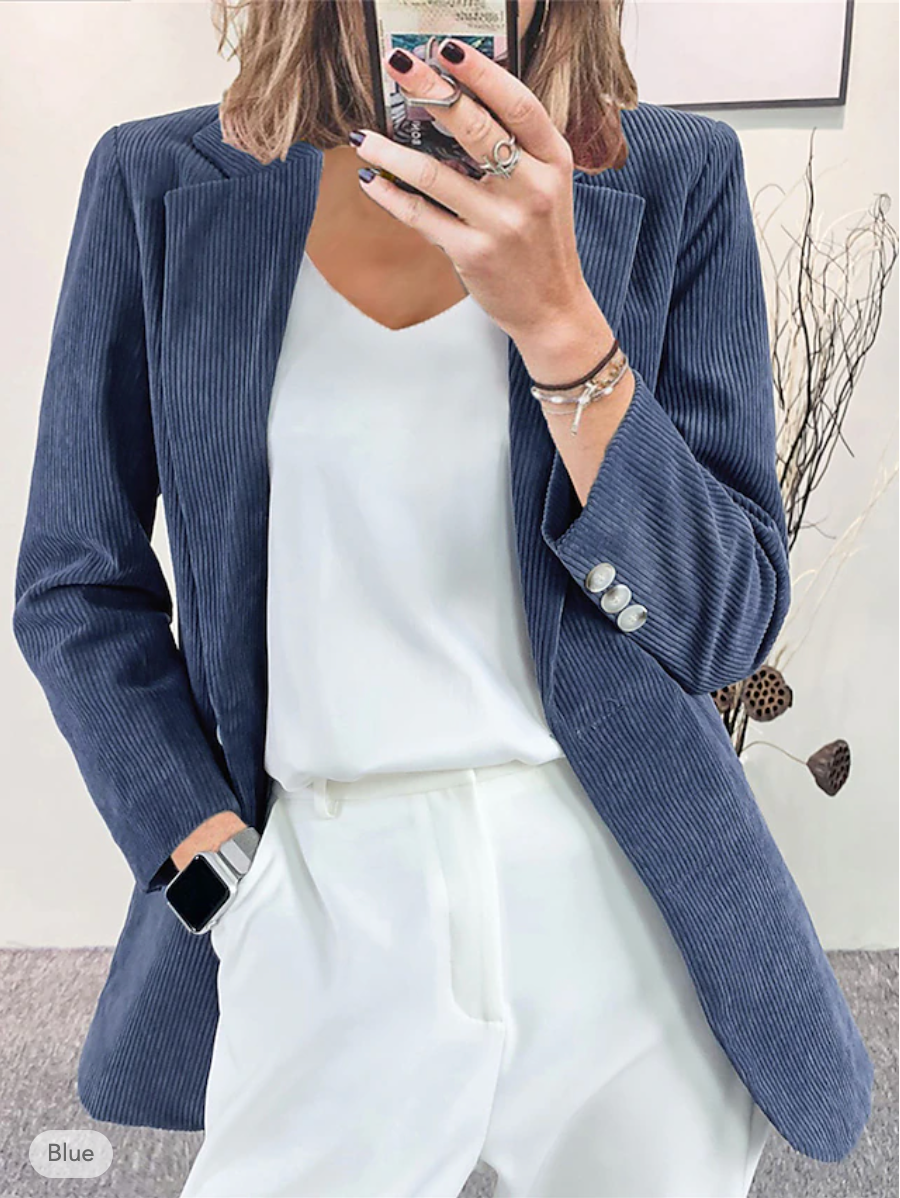 Women's Corduroy Blazer Tailored Fit Notch Lapel Long Sleeve Autumn Casual