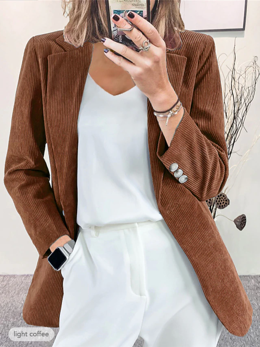 Women's Corduroy Blazer Tailored Fit Notch Lapel Long Sleeve Autumn Casual