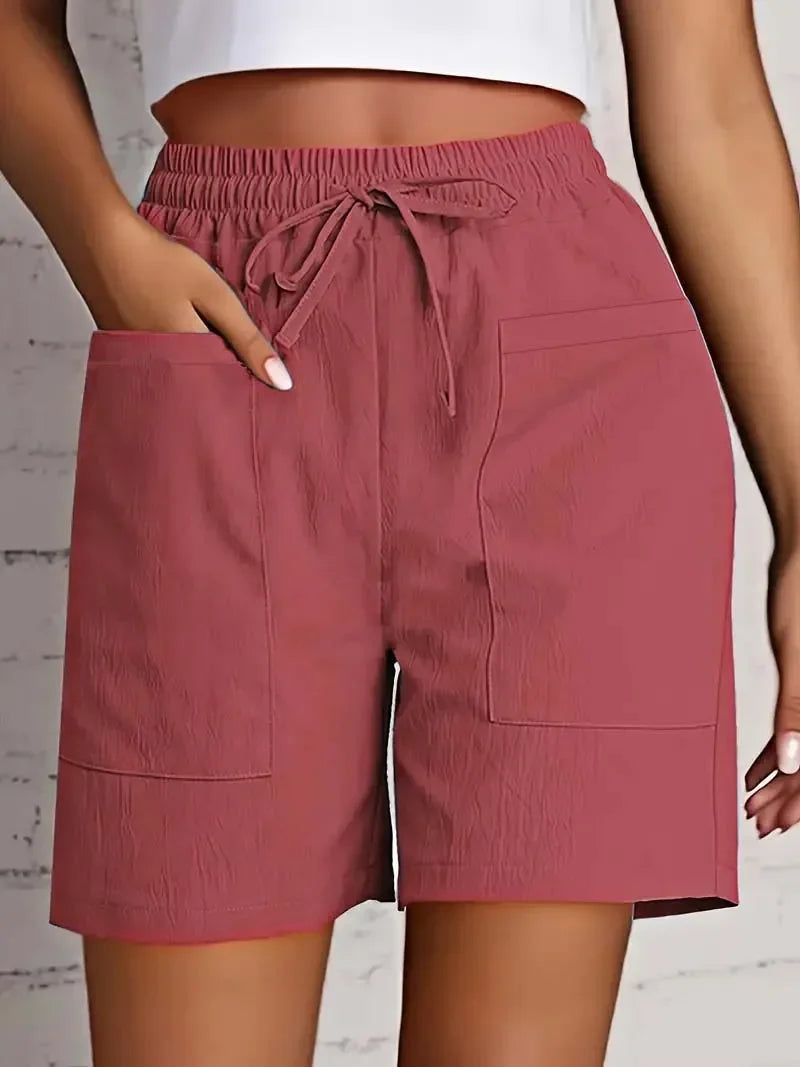 Women's High Waist Shorts Drawstring Elastic Waist Dual Pocket Casual Summer