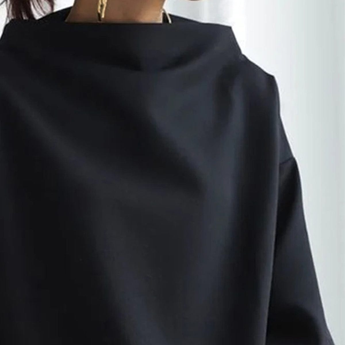 Women's High-Neck Pullover Top Long Sleeve Loose Fit Casual