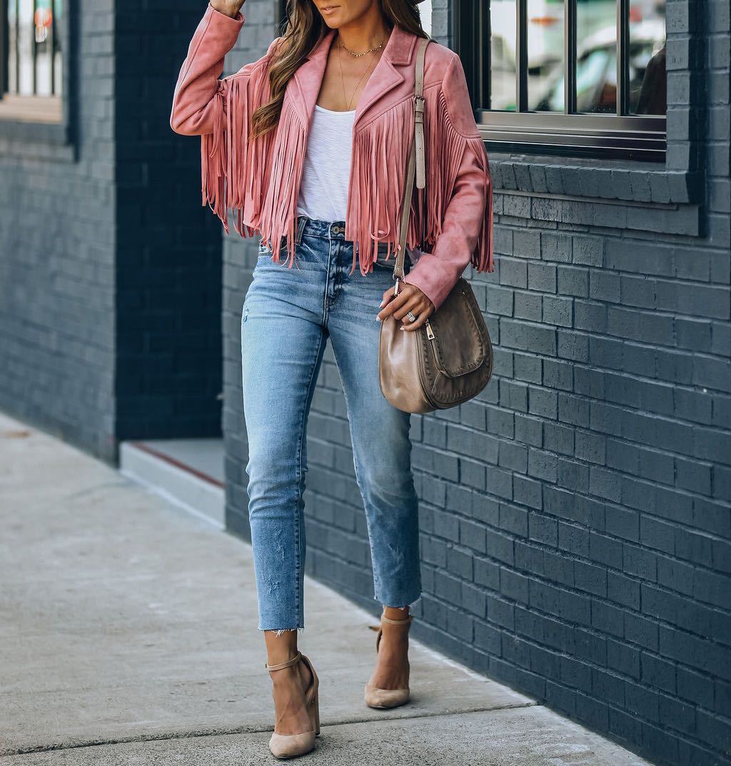 Women's Fringe Biker Jacket – Cropped Tassel Lapel Long Sleeve Western Jacket