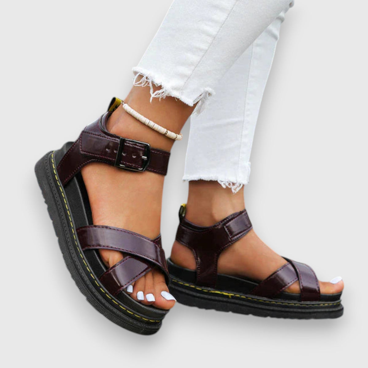 Women's Orthopedic Sandals Ankle Strap Buckle Crisscross Platform Casual