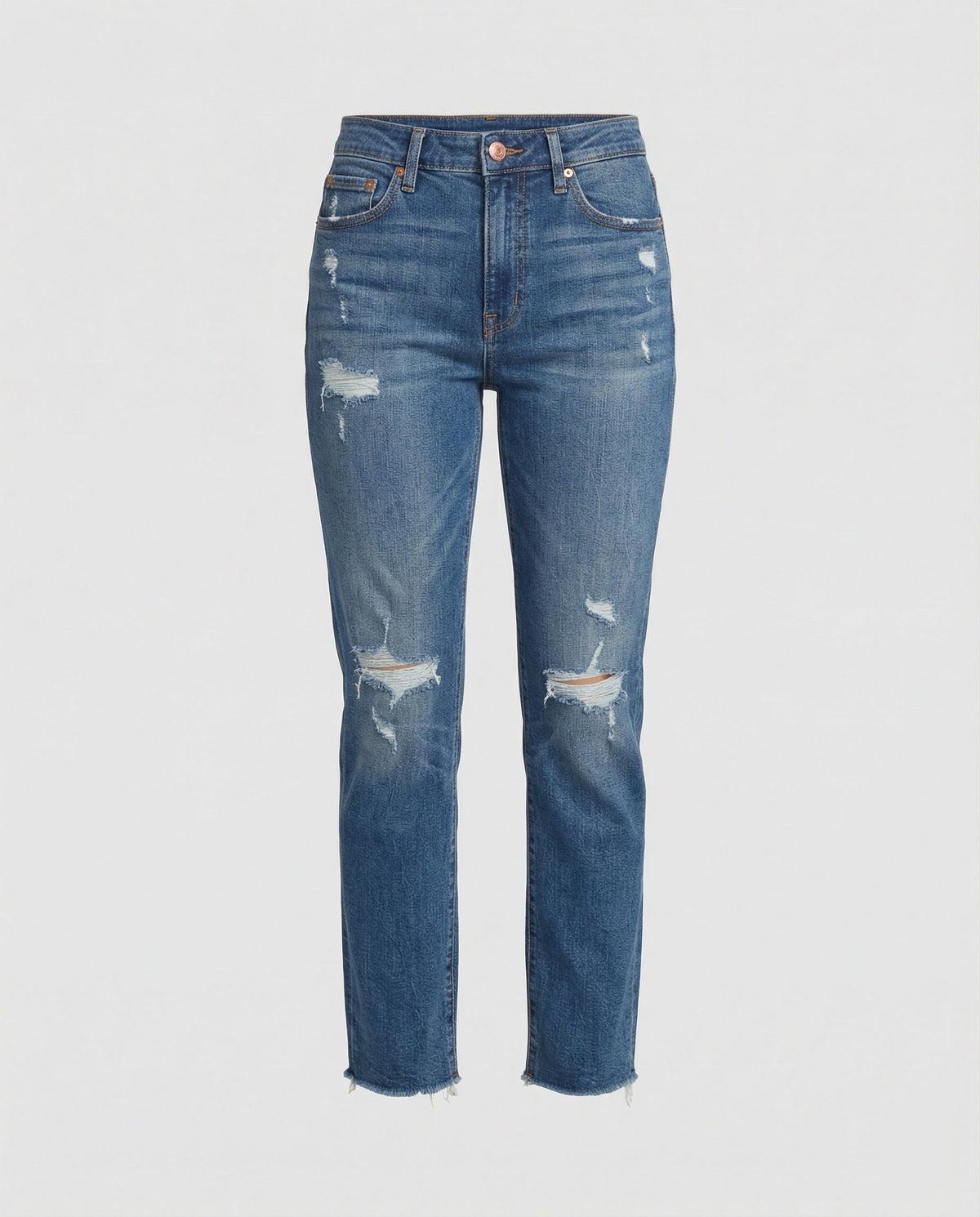 Women's Straight Leg Jeans Distressed Mid Rise Frayed Hem Casual