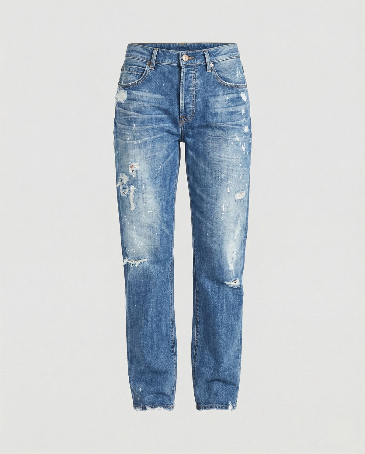 Women's Straight Leg Jeans Distressed Mid Rise Frayed Hem Casual