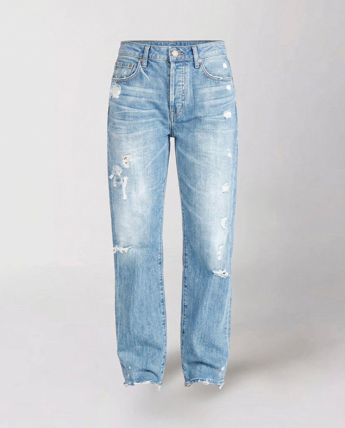 Women's Straight Leg Jeans Distressed Mid Rise Frayed Hem Casual