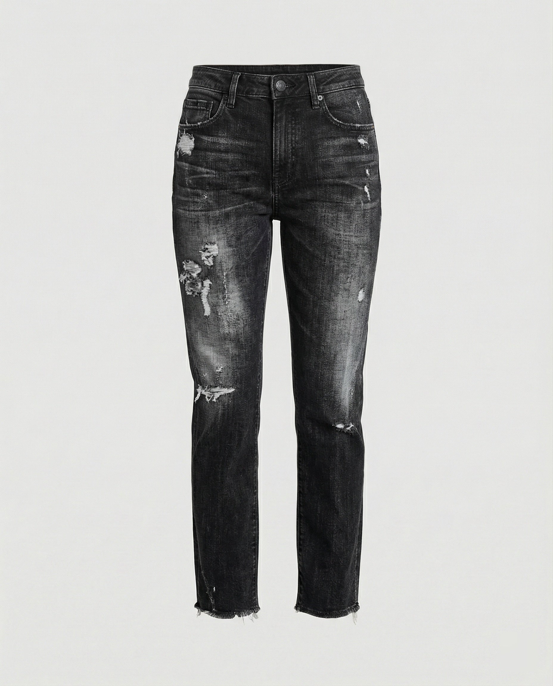Women's Straight Leg Jeans Distressed Mid Rise Frayed Hem Casual