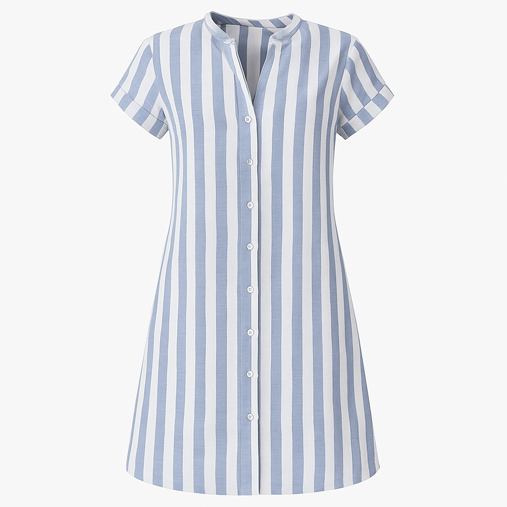 Women's Striped Shirt Dress Button-Up Short Sleeve Linen Casual Beach
