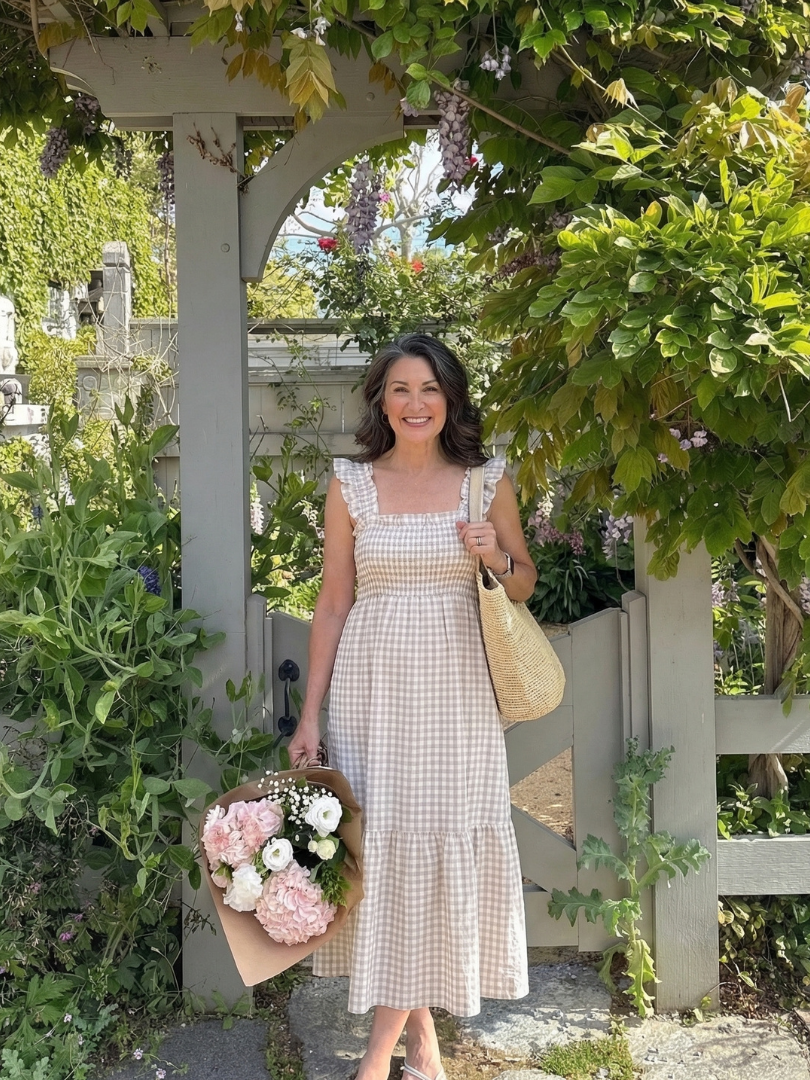 Women's Gingham Maxi Dress Flutter Sleeve Smocked Tiered Summer Beach