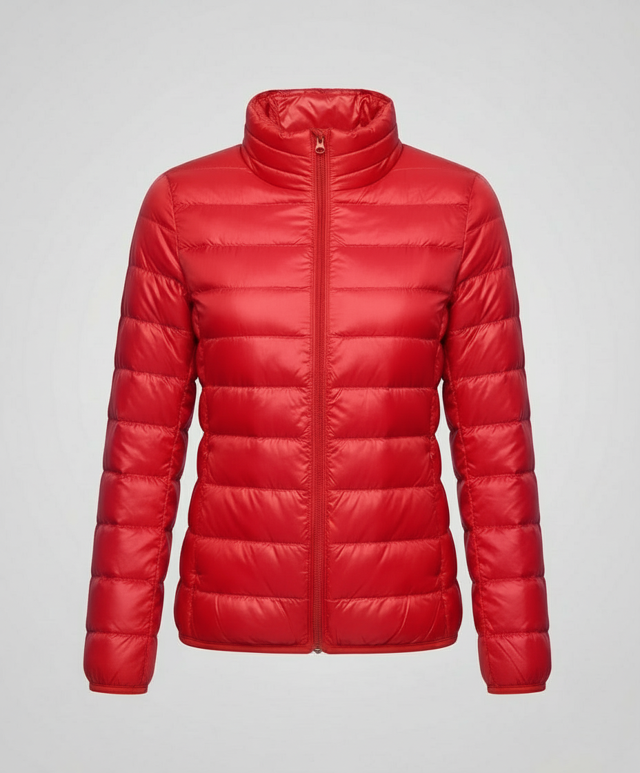 Women's Lightweight Down Puffer Jacket Stand Collar Zip-Up Quilted Winter Coat