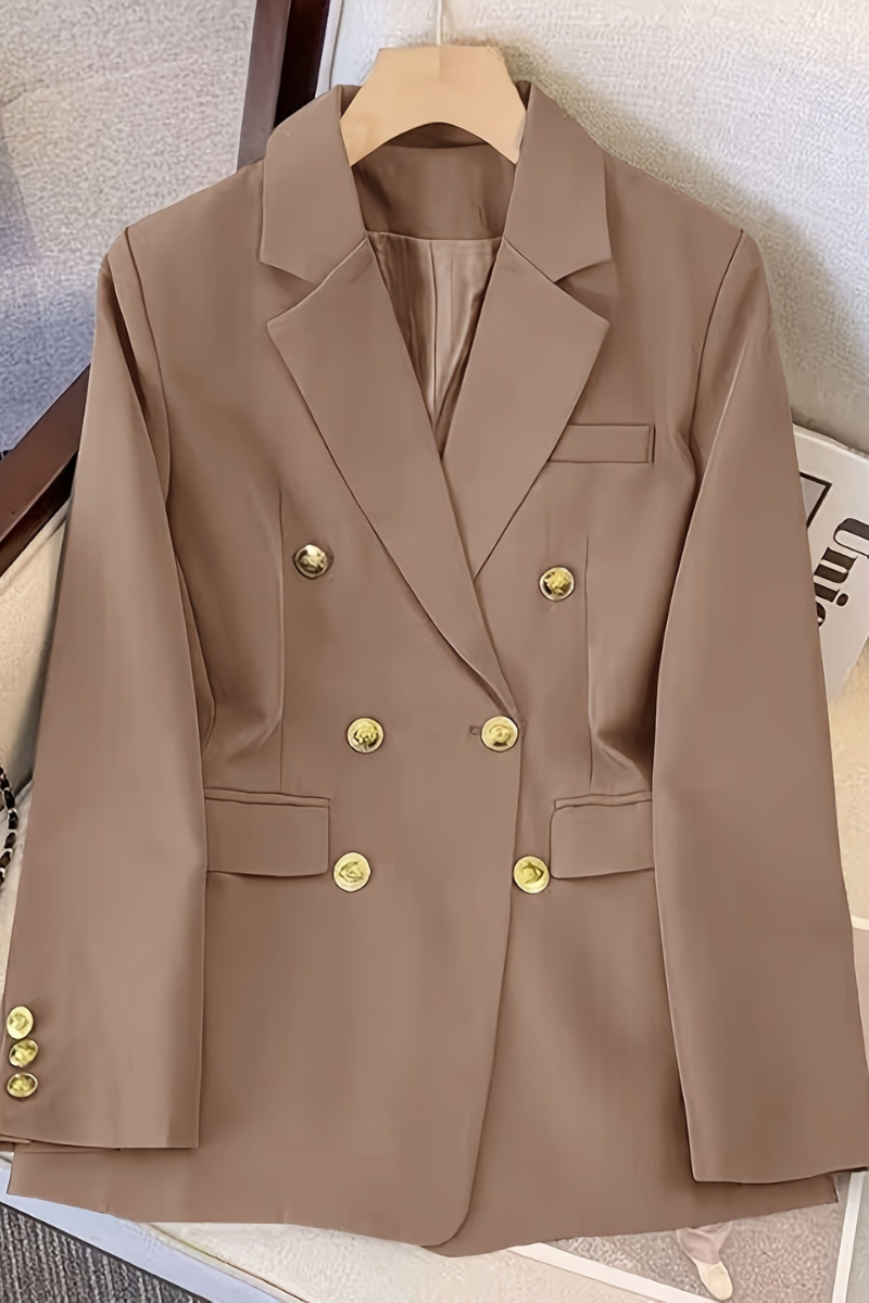 Women's Double Breasted Blazer Gold Button Notched Lapel Tailored Fit