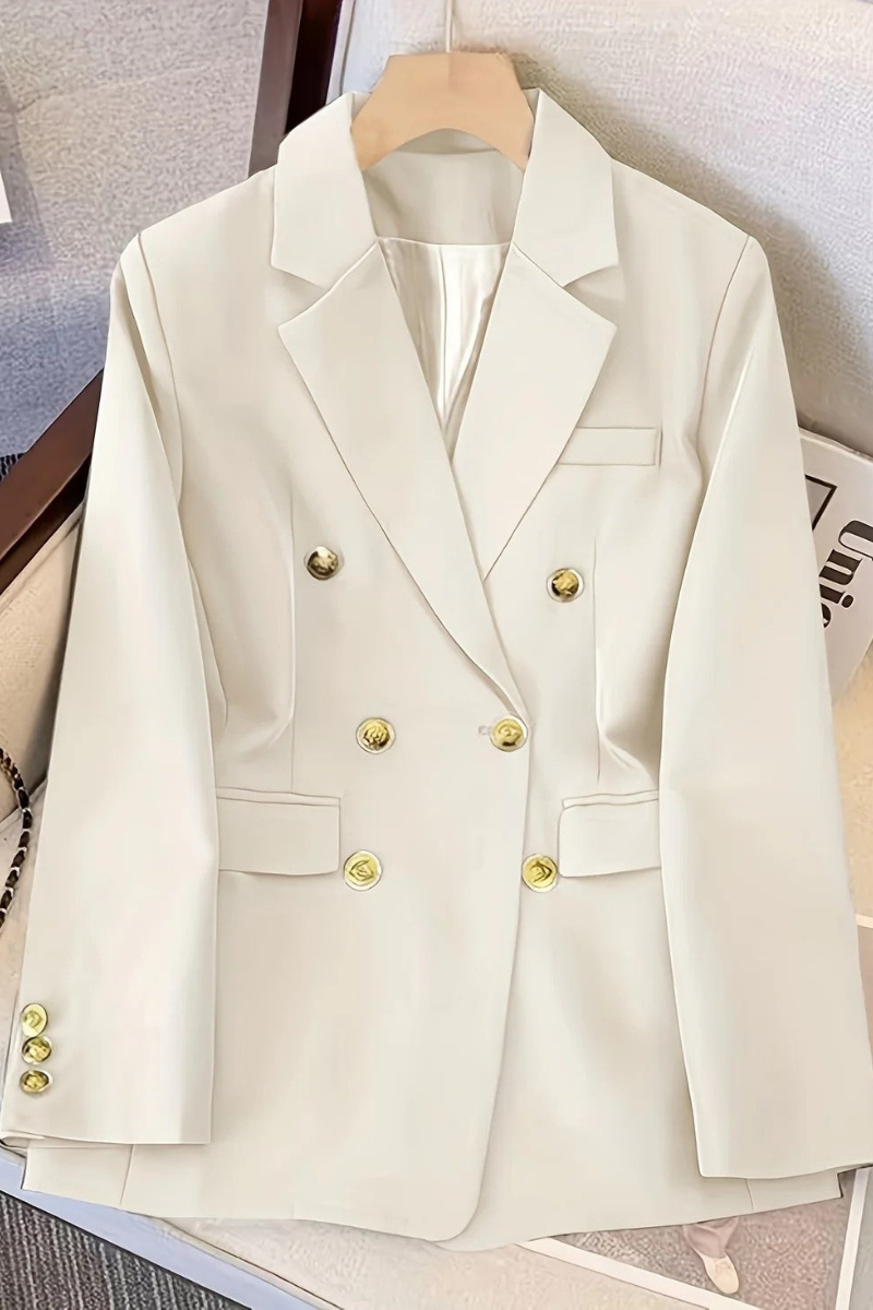 Women's Double Breasted Blazer Gold Button Notched Lapel Tailored Fit