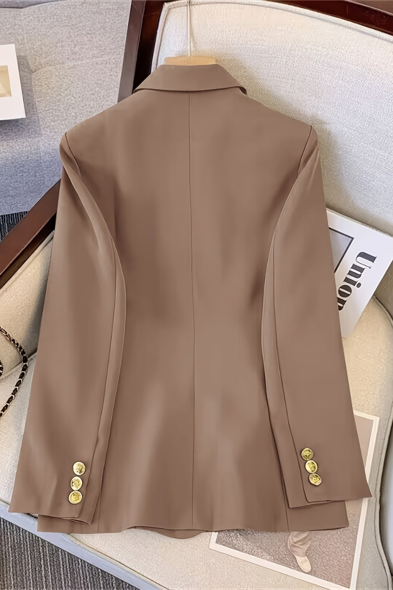 Women's Double Breasted Blazer Gold Button Notched Lapel Tailored Fit