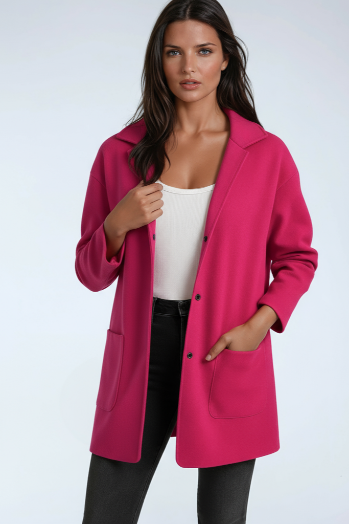 Women's Hooded Coat Wool Blend Mid Length Button Front Jacket
