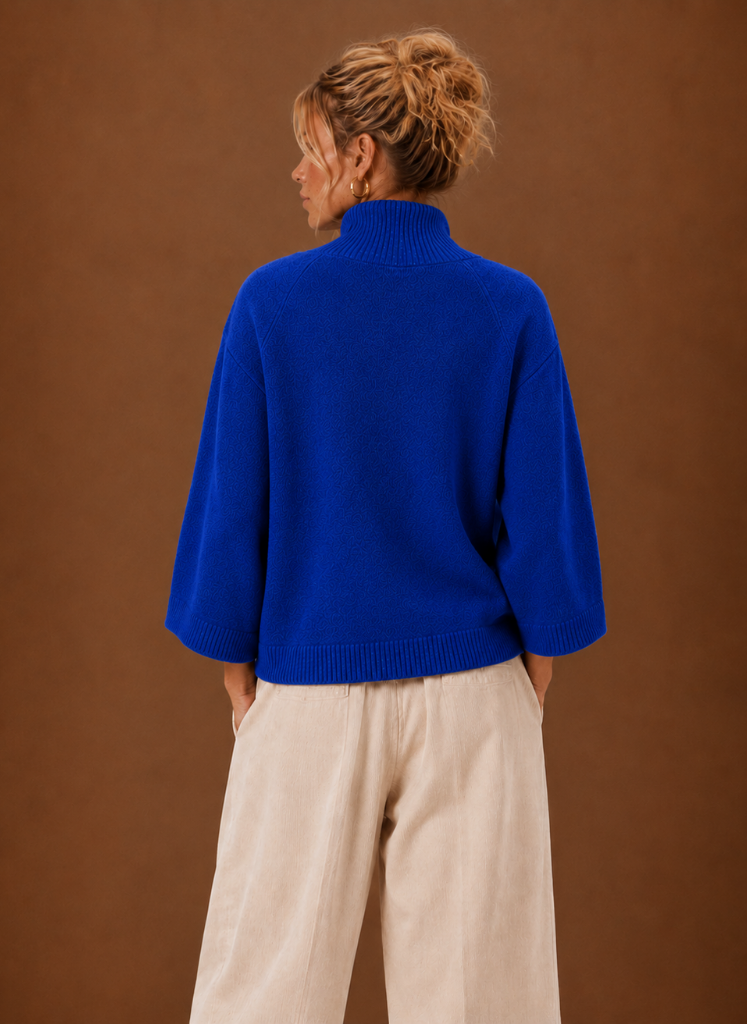 Women's Mock Neck Sweater Oversized 3/4 Sleeve Chunky Knit Winter Pullover