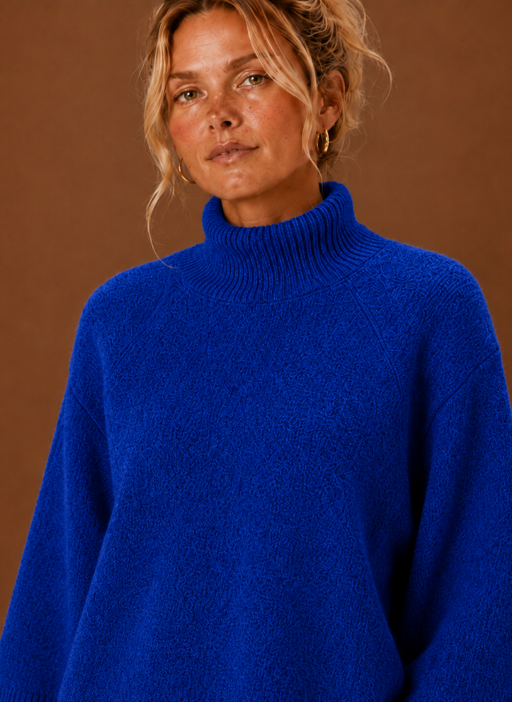 Women's Mock Neck Sweater Oversized 3/4 Sleeve Chunky Knit Winter Pullover