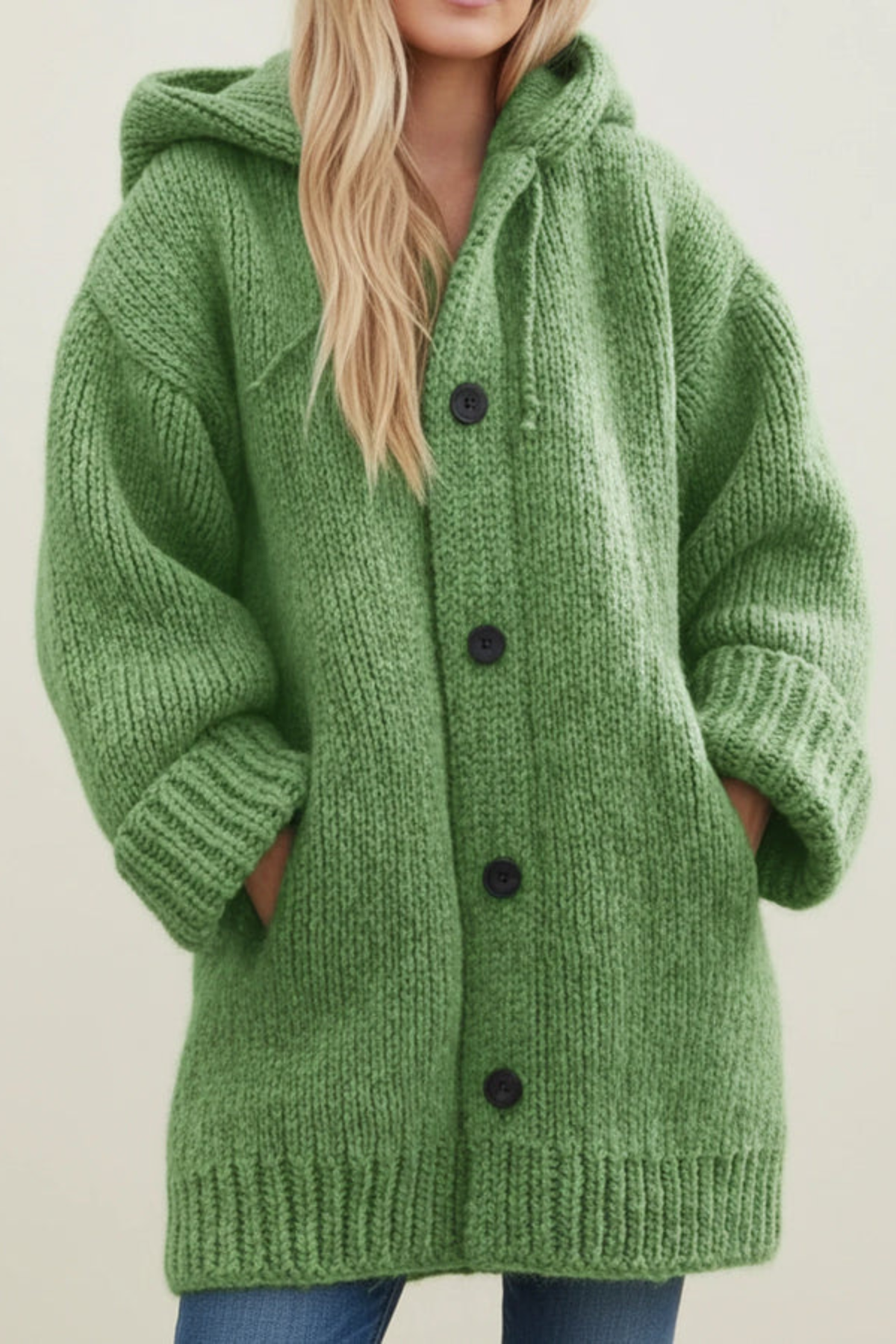 Women's Hooded Knit Cardigan Button-Front Long Sleeve Pockets Oversized Sweater
