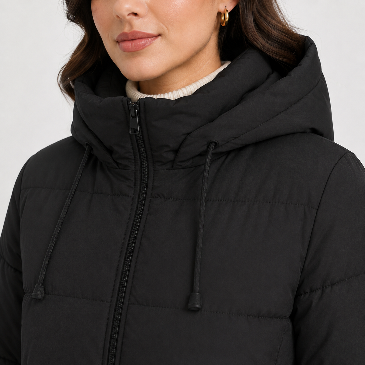 Women's Long Puffer Coat Hooded Quilted Zip-Up Warm Winter Jacket