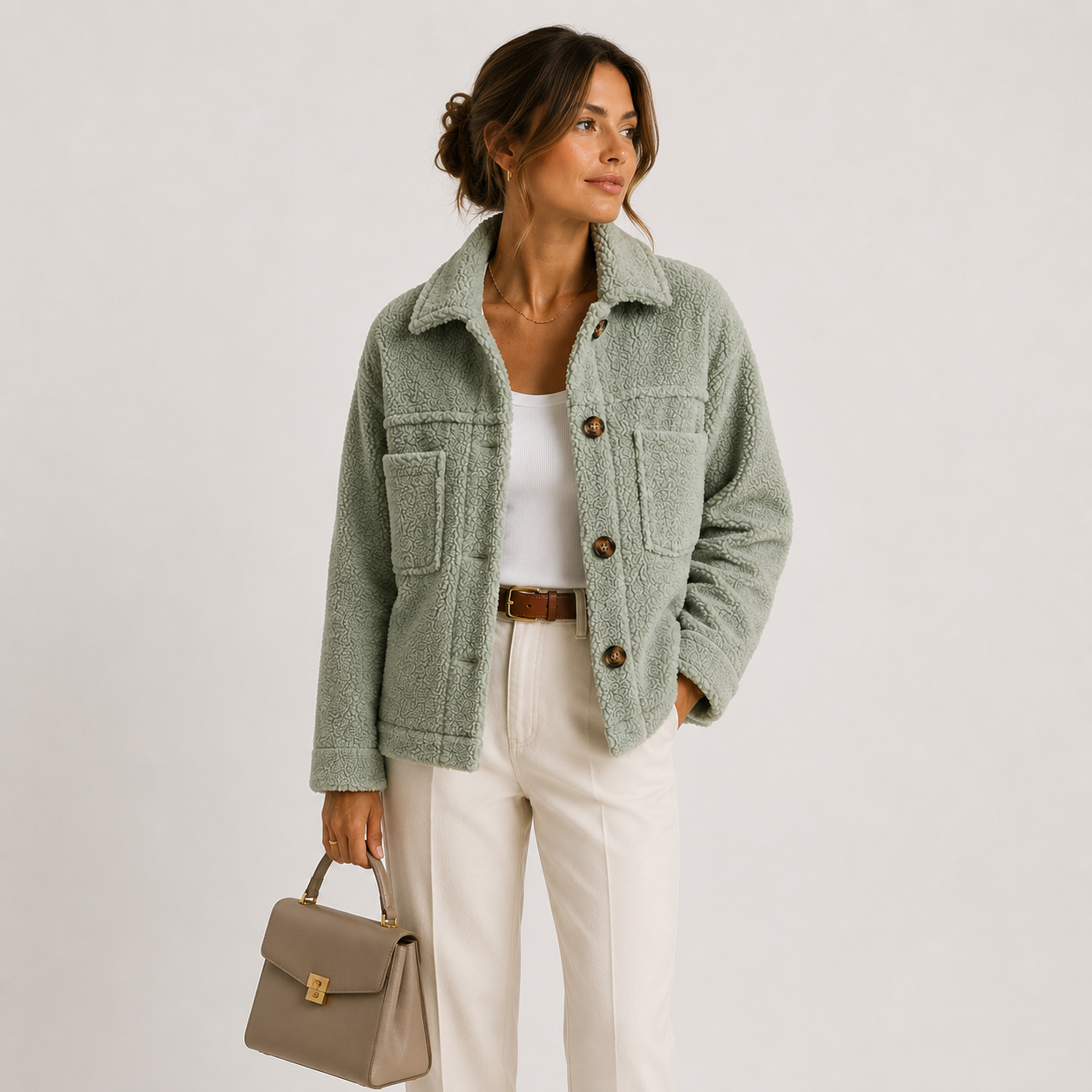Women's Sherpa Shacket Textured Button-Up Collared Casual Jacket