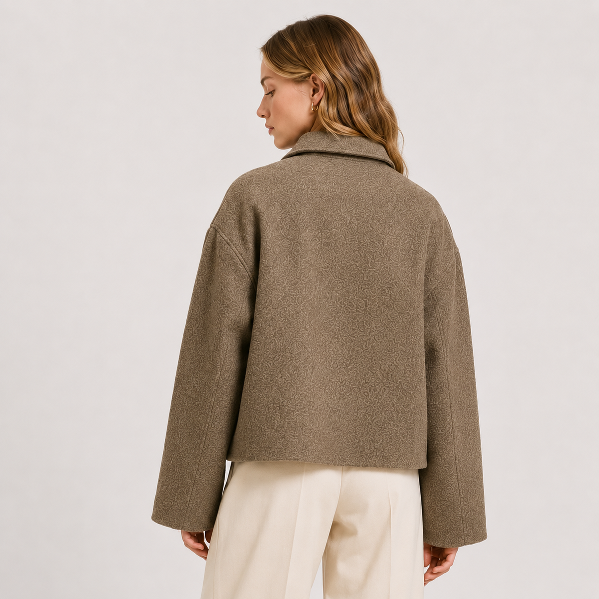 Women's Relaxed Fit Jacket Button Front Collared Textured Fall Winter Outerwear