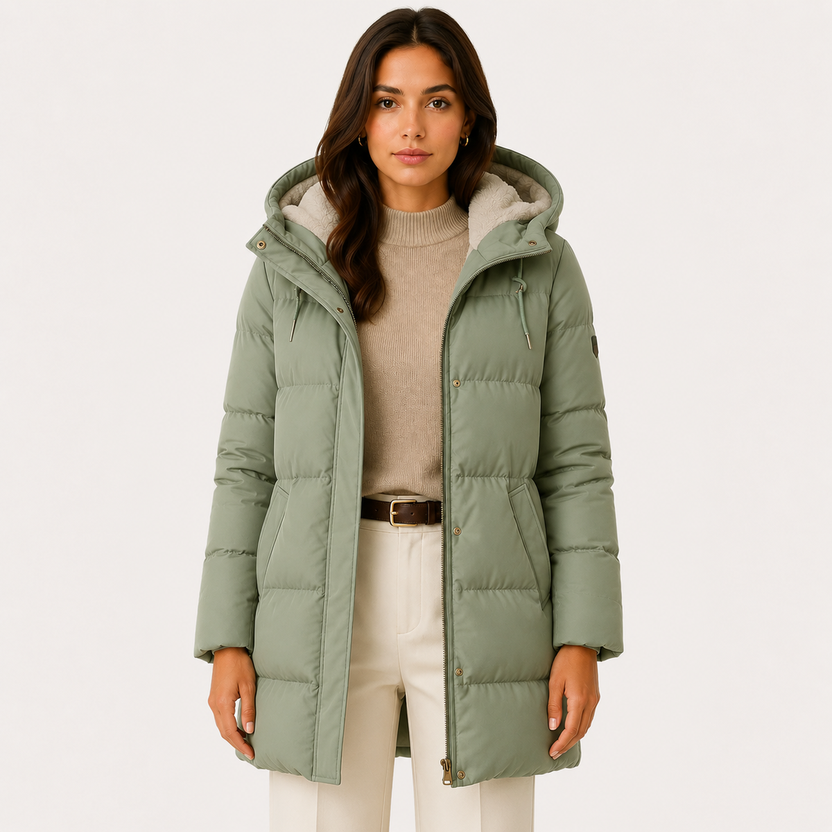 Women's Puffer Coat Hooded Sherpa Lined Quilted Zip-Up Winter Outerwear