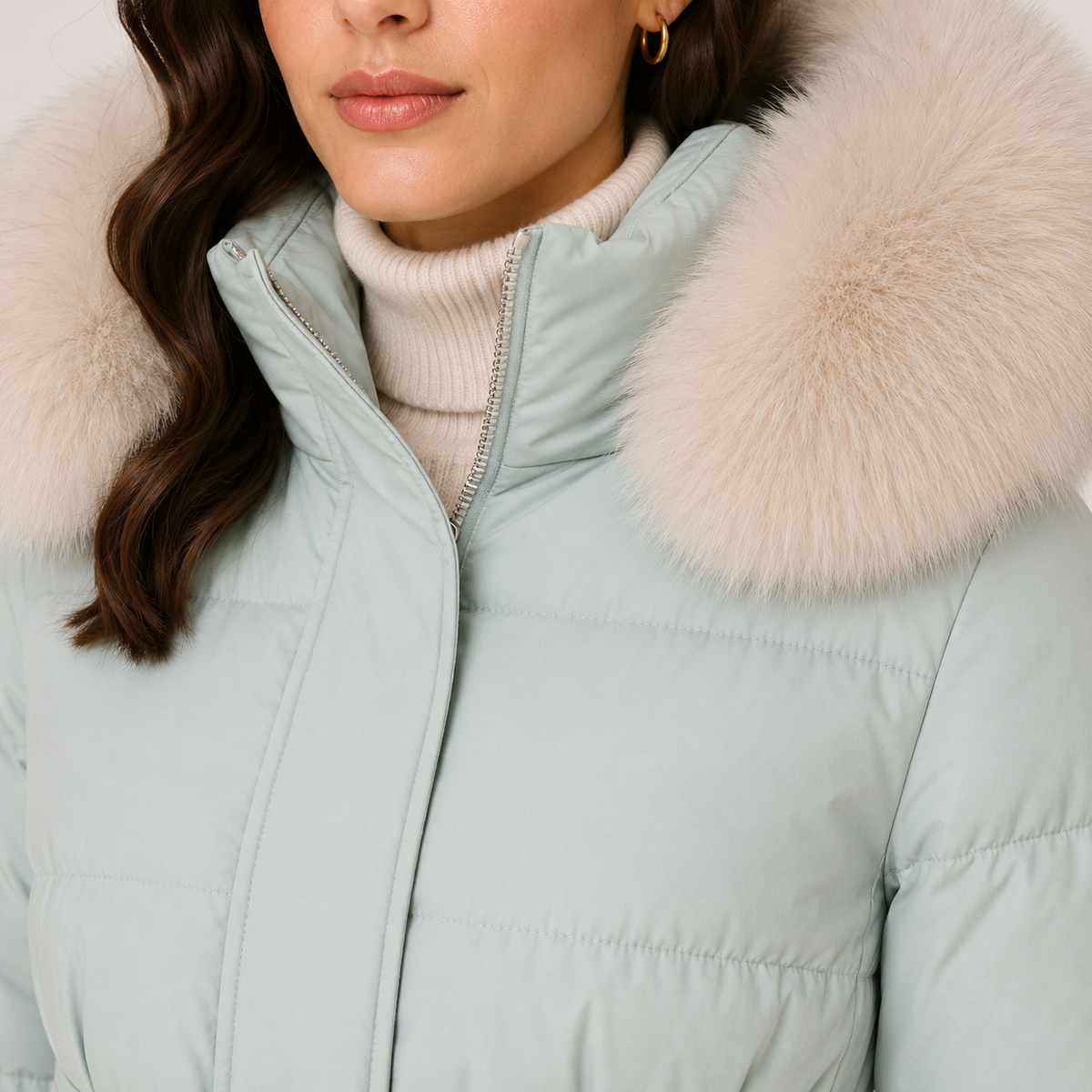 Women's Puffer Parka Water Resistant Fur Hood Belted Long Loose Fit Winter Coat