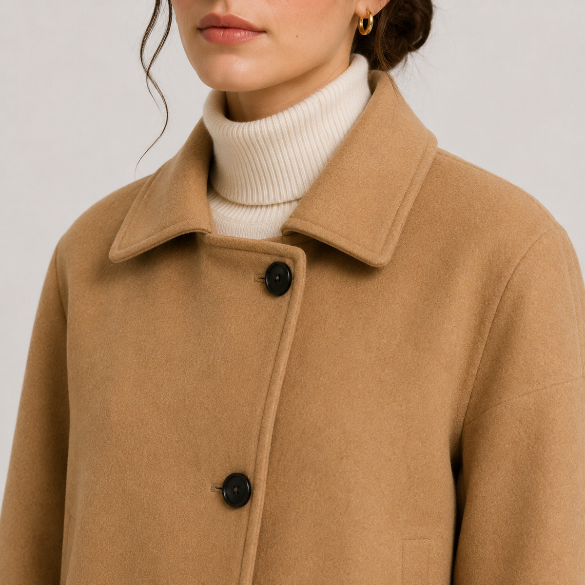 Women's Button Front Jacket Camel Collared Relaxed Fit Winter Outerwear