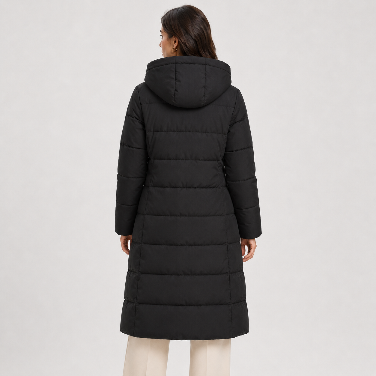 Women's Long Puffer Coat Hooded Quilted Zip-Up Warm Winter Jacket