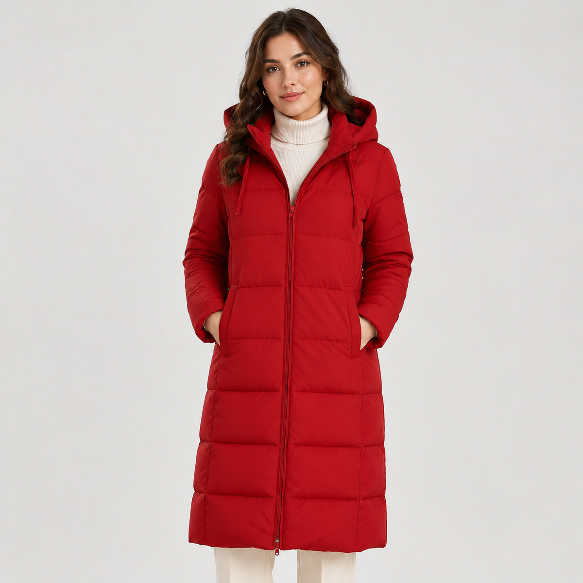 Women's Long Puffer Coat Hooded Quilted Zip-Up Warm Winter Jacket